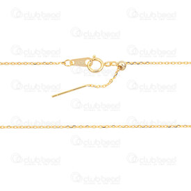 1754-1110-181.3GL - Gilt Silver Cable Chain 1.3x0.8mm with Pin and Adjustable Bead Soldered 18in (45cm) Necklace 1pc 1754-1110-181.3GL,argent,montreal, quebec, canada, beads, wholesale
