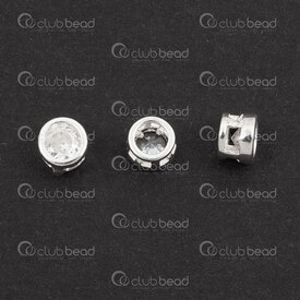 1754-1240215-0501 - Sterling Silver Bead Slider Pellet 5x3.5mm with Crystal Rhinestone 1x2.5mm hole 4pcs 1754-1240215-0501,montreal, quebec, canada, beads, wholesale