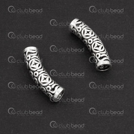 1754-1240307-09 - Sterling Silver Bead Tube Curved 19x5mm Fancy Design 3mm hole 2pcs 1754-1240307-09,billes 11,montreal, quebec, canada, beads, wholesale