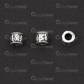 1754-12412-01OX - Sterling Silver 925 Bead Cylinder 4.5x5mm Mantra Design 2.5mm Hole Oxydised 4pcs 1754-12412-01OX,6.5,montreal, quebec, canada, beads, wholesale