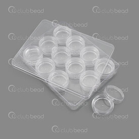 2001-0223 - Plastic Storage Box 9.5x12.5cm 12 Screwing Jars 14x30mm Clear 1pc 2001-0223,Boxes,Storage,montreal, quebec, canada, beads, wholesale