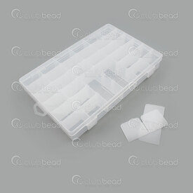 2001-0269 - Plastic Organiser Box 36 Compartments (4.2x2.8cm) Detachable Clear 27x17x4.5cm 1pc 2001-0269,Boxes,montreal, quebec, canada, beads, wholesale