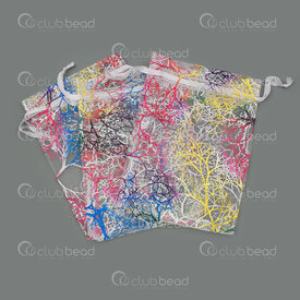 2001-0334-071 - Organza Bag White Rainbow coral design 9x12cm 10pcs 2001-0334-071,Bags,Fabrics,montreal, quebec, canada, beads, wholesale