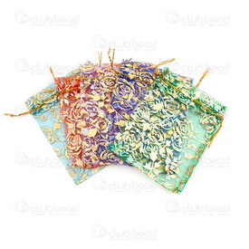 2001-0334-09MIX - Sac Organza 9x12cm Motif Rose Couleur Mixte 10pcs 2001-0334-09MIX,Sacs,Textile,montreal, quebec, canada, beads, wholesale
