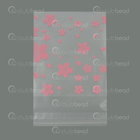 2001-0551-PK - Plastic Bag Self-Seal Frost Clear with Pink Flower Design 8x10cm 100pcs 2001-0551-PK,8,montreal, quebec, canada, beads, wholesale