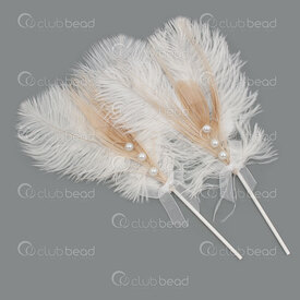 2501-0212-05 - Feather Ostrich White 15-20cm with Bead Black 2pcs 2501-0212-05,plumes,montreal, quebec, canada, beads, wholesale
