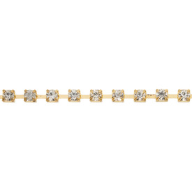 2601-0902-01 - Rhinestone Gold Chain Square Base SS14 Crystal 1m 2601-0902-01,montreal, quebec, canada, beads, wholesale