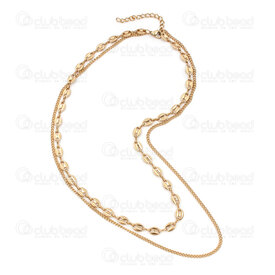2602-0216-5.5XGL - Stainless Steel 304 Coffee Bean 5.5x7.5x1.5mm and Curb Chain 2.2x3x0.6mm Soldered 16in (40cm) Necklace with Extension Chain 50mm Gold Plated 1pc 2602-0216-5.5XGL,chaîne d,montreal, quebec, canada, beads, wholesale