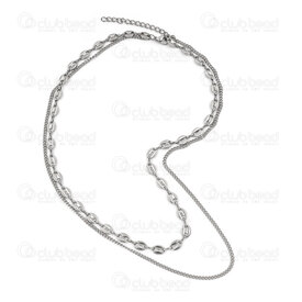 2602-0216-5.5XN - Stainless Steel 304 Coffee Bean 5.5x7.5x1.5mm and Curb Chain 2.2x3x0.6mm Soldered 16in (40cm) Necklace with Extension Chain 50mm Natural 1pc 2602-0216-5.5XN,Solder,montreal, quebec, canada, beads, wholesale