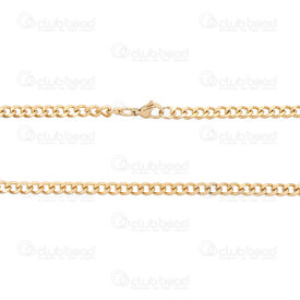 2602-1124-4.5GL - Acier Inoxydable Chaine Gourmette Coupe Diamant 4.5x6x1mm Non Soude Collier 24" (60cm) Plaque Or 1pc 2602-1124-4.5GL,Gourmette,montreal, quebec, canada, beads, wholesale