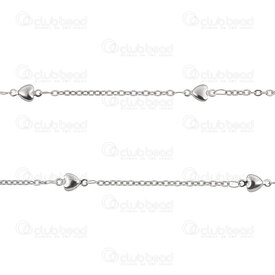 2602-2405-2H5 - Stainless Steel Cable Chain 2x2.5x0.45mm Soldered with Heart Charm 9.8x5x1.8mm Natural 5 Meters roll 2602-2405-2H5,45.23,montreal, quebec, canada, beads, wholesale