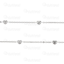 2602-2405-2LH5.5 - Stainless Steel Cable Chain 2x2.8x0.45mm Soldered with Lined Heart Charm 5.5x6.5x0.5mm Natural 5 Meters roll 2602-2405-2LH5.5,Chains,89,montreal, quebec, canada, beads, wholesale