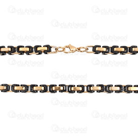2602-3024-6.5BNGL - Stainless Steel Byzantin Chain 6.5x4mm Unsoldered Necklace 24" (60cm) Black-Gold 1pc 2602-3024-6.5BNGL,Chains,By styles,Byzantine,montreal, quebec, canada, beads, wholesale