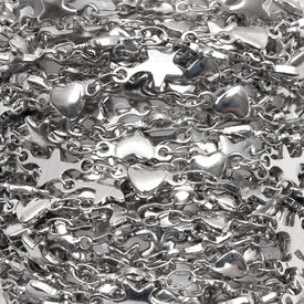 2602-5005-5N - Stainless Steel Fancy Chain Heart 5x5mm Star6x6mm Natural 5 Meters roll 2602-5005-5N,Chains,montreal, quebec, canada, beads, wholesale