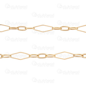 2602-5705-7.5GL - Stainless Steel 304 Fancy Cable Chain Lozenge 7.5x20x0.8mm 4.5x10x1.2mm Soldered Gold Plated 5m Roll 2602-5705-7.5GL,chaîne forçat,montreal, quebec, canada, beads, wholesale