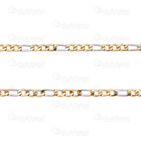 2602-6505-3NGL - Acier Inoxydable 304 Chaine Figaro 3x4.5x0.8 3x6.5x0.8mm Non Soude Naturel-Or Rouleau 5m 2602-6505-3NGL,Chaînes,Par styles,montreal, quebec, canada, beads, wholesale