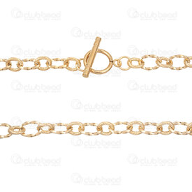 2602-7818-7GL - Stainless Steel 304 Cable Chain 7.5x11mm 7x8.5mm Twisted Wire Unsoldered Necklace 18in (45cm) with Toggle Clasp Gold Plated 1pc 2602-7818-7GL,2.4,montreal, quebec, canada, beads, wholesale