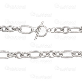 2602-7824-10.5N - Stainless Steel Cable Chain 9.5x12.5x2.5mm 10.5x19x2.5mm Twisted Unsoldered with Toggle Clasp Necklace 24in (61cm) Natural 1pc 2602-7824-10.5N,acier fermoir,montreal, quebec, canada, beads, wholesale