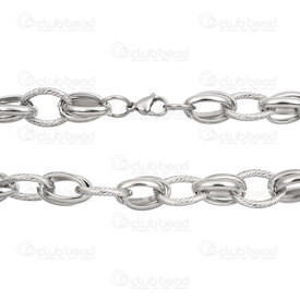 2602-7824-15N - Stainless Steel Cable Chain 11.5x17.5x1.5mm Double Flat 15x19x2.5mm Twisted Unsoldered Necklace 24in (61cm) Natural 1pc 2602-7824-15N,torsade,montreal, quebec, canada, beads, wholesale