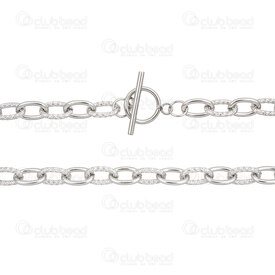 2602-7924-8.5N - Stainless Steel Cable Chain 13x8.5x2mm Hammered Link Unsoldered Necklace 24" (60cm) with Toggle Clasp Natural 1pc 2602-7924-8.5N,Maillons,montreal, quebec, canada, beads, wholesale