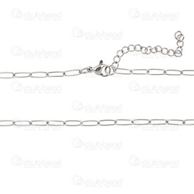 2602-9516-3XN - Stainless Steel Paperclip Chain 8x3x0.6mm Soldered Necklace 16" (40cm) with Chain Extender 40mm Natural 1pc 2602-9516-3XN,Chains,By styles,montreal, quebec, canada, beads, wholesale
