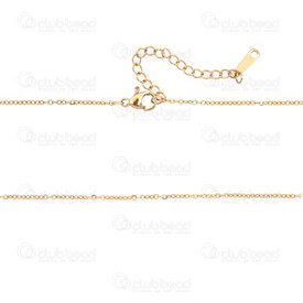 2603-0816-1.5XGL - Stainless Steel Cable Mirror Chain 2x1.5x0.3mm Soldered Necklace 16" (40cm) with Chain Extender 54mm and Endplate 10x3mm Gold Plated 10pcs 2603-0816-1.5XGL,New Products,montreal, quebec, canada, beads, wholesale