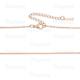 2603-0816-1.5XRGL - Acier Inoxydable Chaine Forcat Miroir 2x1.5x0.3mm Soude Collier 16" (40cm) avec Chaine de Rallonge 54mm et Breloque 10x3mm Plaque Or Rose 10pcs 2603-0816-1.5XRGL,forcat miroir,montreal, quebec, canada, beads, wholesale