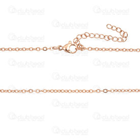 2603-0820-20.5XRGL - Stainless Steel Cable Mirror Chain 2.5x2x0.5mm Soldered Necklace 20" (50cm) with Chain Extender 50mm Rose Gold Plated 10pcs 2603-0820-20.5XRGL,Chaine Forcat Miroir Acier Inoxydable,montreal, quebec, canada, beads, wholesale