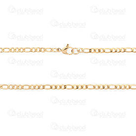 2603-6518-3GL - Stainless Steel Figaro Chain 3x4.5x0.8mm 3x6x0.8mm Unsoldered Necklace 18'' (45cm) Gold 10pcs 2603-6518-3GL,Chains,Stainless Steel ,montreal, quebec, canada, beads, wholesale