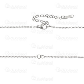 2603-7616-1.5X - Stainless Steel 304 Cable Flat Chain 1.5x2.0x0.2mm Soldered Semi Finished Necklace with Ring 16in (41cm) with Chain Exnteder 55mm and Endplate 10x3mm Natural 10pcs 2603-7616-1.5X,Collier en acier,montreal, quebec, canada, beads, wholesale