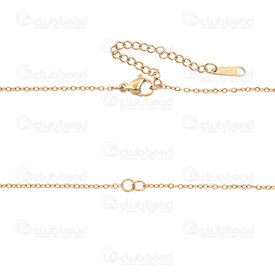 2603-7616-1.5XGL - Stainless Steel 304 Cable Flat Chain 1.5x2.0x0.2mm Soldered Semi Finished Necklace with Ring 16in (41cm) with Chain Exnteder 55mm and Endplate 10x3mm Gold Plated 10pcs 2603-7616-1.5XGL,forcat,montreal, quebec, canada, beads, wholesale