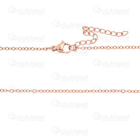 2603-7618-1.5XRGL - Stainless Steel 304 Cable Chain 1.6x2x0.3mm Soldered Necklace 17.5" (44cm) with Chain Extender 50mm Gold Plated 10pcs 2603-7618-1.5XRGL,Chains,Stainless Steel ,montreal, quebec, canada, beads, wholesale