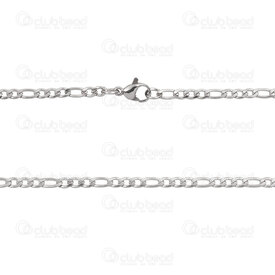 2604-6524-3N - Stainless Steel Figaro Chain 3x4.5x0.8mm 3x6x0.8mm Unsoldered Link Necklace 24" (60cm) Natural 10pcs 2604-6524-3N,Chains,By styles,Figaro,montreal, quebec, canada, beads, wholesale