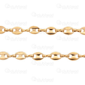 2605-0205-5GL - Acier Inoxydable 304 Chaine Grain de Cafe 5x7.5x1.5mm avec Lien Infini Non Soude Plaque Or Rouleau 5m 2605-0205-5GL,Chaînes,Par styles,Autres,montreal, quebec, canada, beads, wholesale
