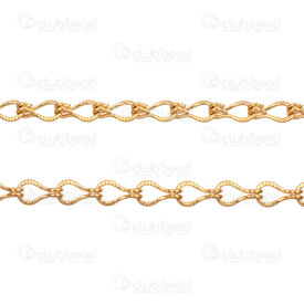 2605-1010-5GL - Stainless Steel 304 Chain Fancy Drop Link 5x9x0.7mm Hammered Design Unsoldered Gold Plated 10m Roll 2605-1010-5GL, acier inoxydable chaine,montreal, quebec, canada, beads, wholesale