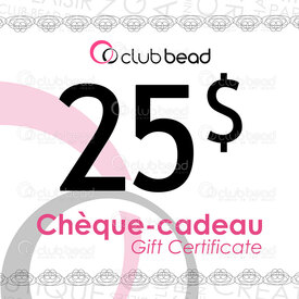3000-0000-25 - Gift Certificate $25 applicable in store and online ( pdf file) 3000-0000-25,Gift-certificates,montreal, quebec, canada, beads, wholesale