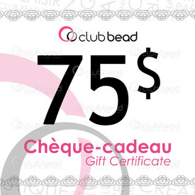 3000-0000-75 - Gift Certificate $75 applicable in store and online ( pdf file) 3000-0000-75,Gift-certificates,montreal, quebec, canada, beads, wholesale