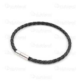 4001-0212-631BLK - Leather bracelet black 3.8mm Round Braided with metal clasp nickel 21cm lenght 1pc 4001-0212-631BLK,4001-,montreal, quebec, canada, beads, wholesale
