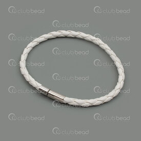 4001-0212-631WH - Leather bracelet white 3.8mm Round Braided with metal clasp nickel 21cm lenght 1pc 4001-0212-631WH,4001-,montreal, quebec, canada, beads, wholesale