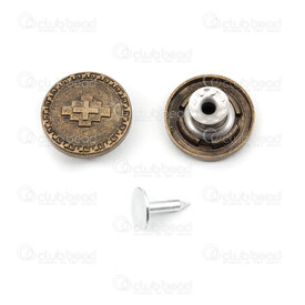 4005-5101-BR - Brass Jeans Button Round Cross Design 18mm Riveted Back Brass 10sets 4005-5101-BR,4005-5,montreal, quebec, canada, beads, wholesale