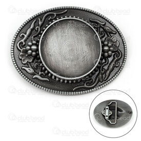 4005-5311 - Metal Belt Buckle 82x65x12.5mm with Bezel Cup 39mm Round and Flower Design Antique 1pc 4005-5311,mo,montreal, quebec, canada, beads, wholesale
