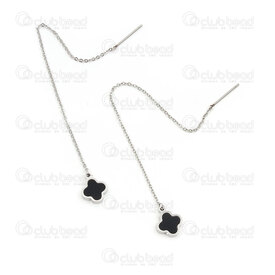 4007-0102-149 - Stainless Steel Earring Set pin with chain Flower 9.5mm Black 1set 4007-0102-149,Finished jewelry,montreal, quebec, canada, beads, wholesale