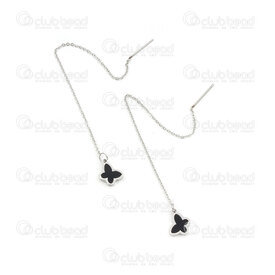 4007-0102-151 - disc Stainless steel earring Set pin with chain Butterfly black 9mm natural 1set 4007-0102-151,Finished jewelry,montreal, quebec, canada, beads, wholesale