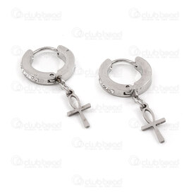 4007-0102-167 - Stainless steel Earring Round Ankh 14x2.5mm with Crystal Rhinstone (1 row) Natural 1 pair 4007-0102-167,Finished jewelry,Stainless steel,montreal, quebec, canada, beads, wholesale