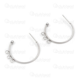 4007-0102-175 - Stainless Steel Earring Round Ring 25x1.2mm with 2mm Loop (3), 3mm Ball without Clutch Natural 5 Pairs 4007-0102-175,Stainless Steel Earring,montreal, quebec, canada, beads, wholesale