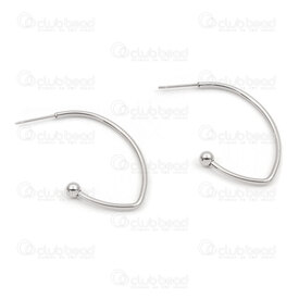 4007-0102-179 - Stainless Steel Earring V shape Ring 34x24x1.5mm with 4mm Ball Natural 5 pairs 4007-0102-179,Stainless Steel Earring,montreal, quebec, canada, beads, wholesale