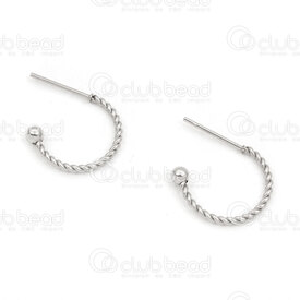 4007-0102-1821 - Stainless Steel Earring Round Ring 15x1.3mm wire Twisted with 3mm Ball Natural without clutch 10pcs (5 Sets) 4007-0102-1821,Finished jewelry,montreal, quebec, canada, beads, wholesale