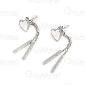 4007-0102-185 - Stainless Steel Earring Heart 9x10x2mm with 2 Charm Tube 15x2mm White-Natural 1 pair 4007-0102-185,Finished jewelry,montreal, quebec, canada, beads, wholesale