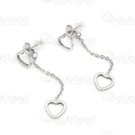 4007-0102-189 - Stainless Steel Earring Heart 8.5x9x2mm Charm Heart Natural 1 pair 4007-0102-189,montreal, quebec, canada, beads, wholesale