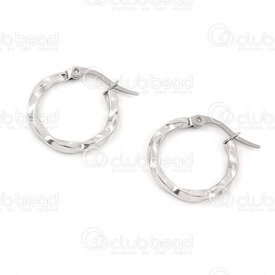 4007-0102-197 - Stainless Steel Earring Hoop 15x2mm Twisted Wire Natural 10pcs (5 pairs) 4007-0102-197,Finished jewelry,montreal, quebec, canada, beads, wholesale